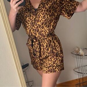 Anthropologie Leopard Print Women's silk Romper.